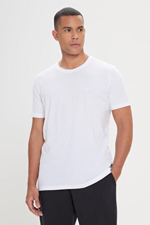 %100 Organik Pamuklu Erkek Beyaz Slim Fit Dar Kesim Bisiklet Yaka Tişört