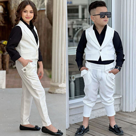 uğurböceğiçocuk Yeleki Şalvar Pantolon Görünümlü 3'lü Unisex Çocuk Takım