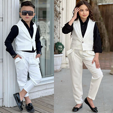uğurböceğiçocuk Yeleki Şalvar Pantolon Görünümlü 3'lü Unisex Çocuk Takım