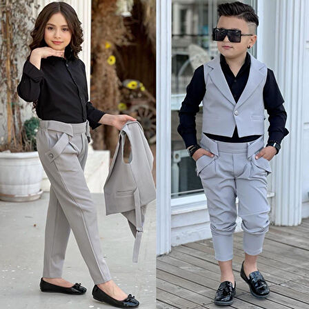 uğurböceğiçocuk Yeleki Şalvar Pantolon Görünümlü 3'lü Unisex Çocuk Takım