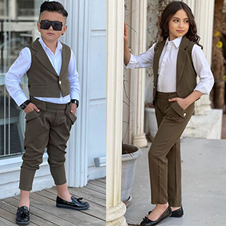 uğurböceğiçocuk Yeleki Şalvar Pantolon Görünümlü 3'lü Unisex Çocuk Takım