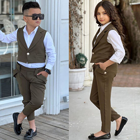 uğurböceğiçocuk Yeleki Şalvar Pantolon Görünümlü 3'lü Unisex Çocuk Takım
