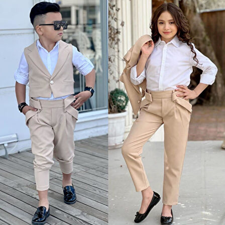 uğurböceğiçocuk Yeleki Şalvar Pantolon Görünümlü 3'lü Unisex Çocuk Takım