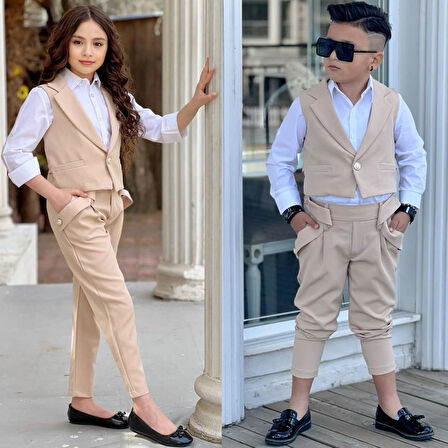 uğurböceğiçocuk Yeleki Şalvar Pantolon Görünümlü 3'lü Unisex Çocuk Takım