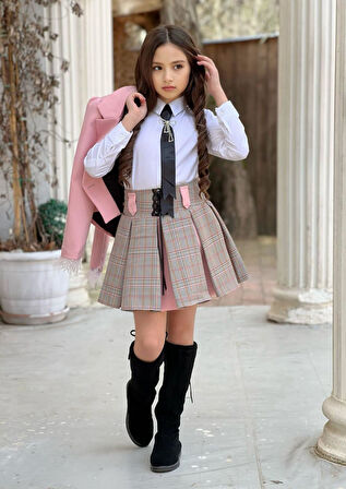 uğurböceğiçocuk Kravatlı Ceket Etek 4'lü Kız Çocuk Takım