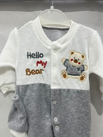 uğurböceğiçocuk Hello My Bear Desenli Kadife Bebek Tulum 1202