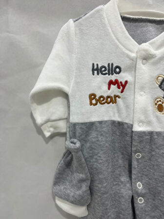 uğurböceğiçocuk Hello My Bear Desenli Kadife Bebek Tulum 1202