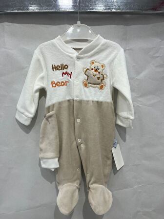 uğurböceğiçocuk Hello My Bear Desenli Kadife Bebek Tulum 1202