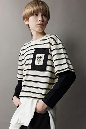 DeFacto Erkek Çocuk Oversize Geniş Kalıp Bisiklet Yaka Uzun Kollu Tişört D8499A825SPER135