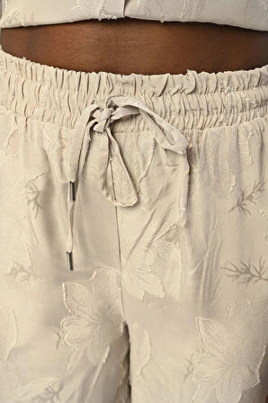 KADIN BELİ LASTİKLİ BOL PAÇA ÇİÇEK DESENLİ PANTOLON