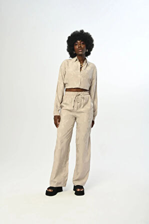 KADIN BELİ LASTİKLİ BOL PAÇA ÇİÇEK DESENLİ PANTOLON