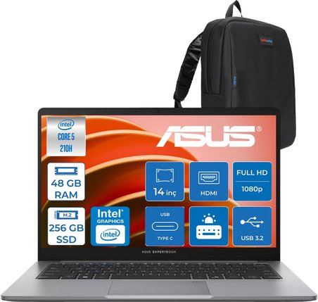 Asus Expertbook P1 P1403CVA Intel® Core™ 5 210H 48GB Ddr5 256GB SSD 14"fhd (1920 x 1080) 300NITS Freedos Taşınabilir Bilgisayar PC516512G0DF16+ZETTAÇANTA