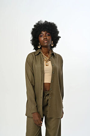 KADIN DÜZ RENK SİMLİ OVERSİZE KESİM GÖMLEK