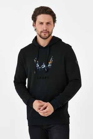 Erkek Sweat Baskılı Kapuşonlu Antrasit