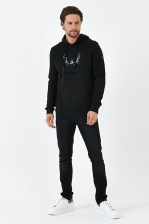 Erkek Sweat Baskılı Kapuşonlu Antrasit