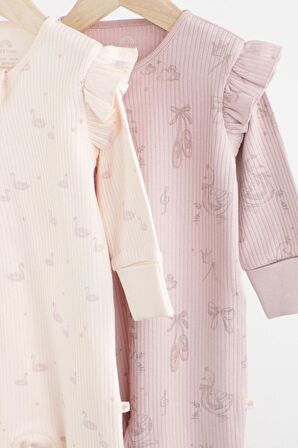 % 100 Pamuklu Pembe Balerin Detaylı 2’li Tulum Set