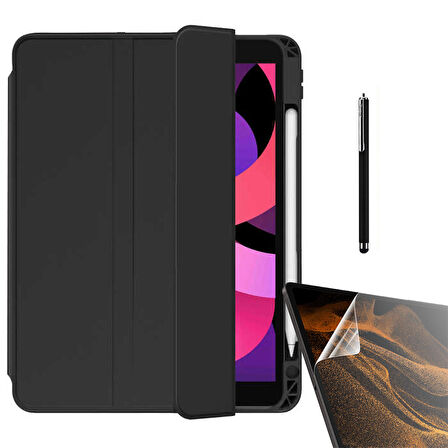 Smcase Apple iPad 10.2 2021 9.Nesil Kılıf Standlı Kalem Bölmeli Arkası Şeffaf nt11  Nano  Kalem