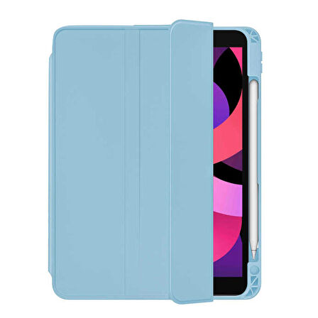 Smcase Apple iPad Air 10.9 2022 5.Nesil Kılıf Standlı Kalem Bölmeli Arkası Şeffaf nt2