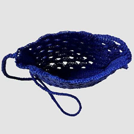 Uretti - Ayşegül 6289 - El Yapımı Desenli  Makrome İp Çanta 20cm - Mavi
