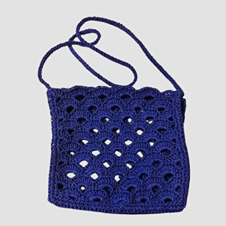 Uretti - Ayşegül 6289 - El Yapımı Desenli  Makrome İp Çanta 20cm - Mavi