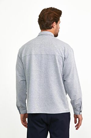 Erkek Çıtçıt Detaylı Slim Fit Sweatshirt Dış Gömlek Gri Melanj