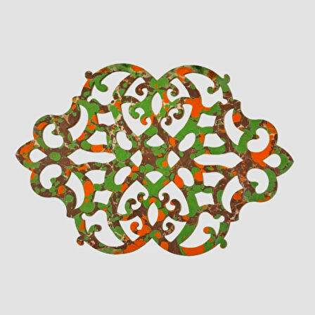 Uretti - Gülin 6449 - Ebru Sanatı İle Elde Yapılmış Lazer Kesim Keçe Supla 2li Takım 40cm - Kahverengi