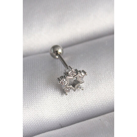 316l Çelik Gümüş Renk Zirkon Taşlı Yıldız Model Tragus Piercing - Tj-pr1297