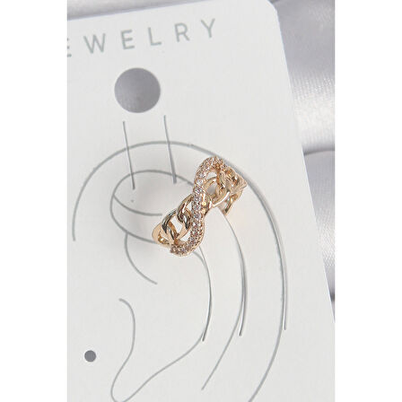 Pirinç Gold Renk Zirkon Taşlı Sonsuzluk Zincir Model Kadın Kıkırdak Küpe