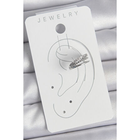 Pirinç Gümüş Renk Zirkon Taşlı 3'Lü Sıralı Model Kadın Kıkırdak Küpe