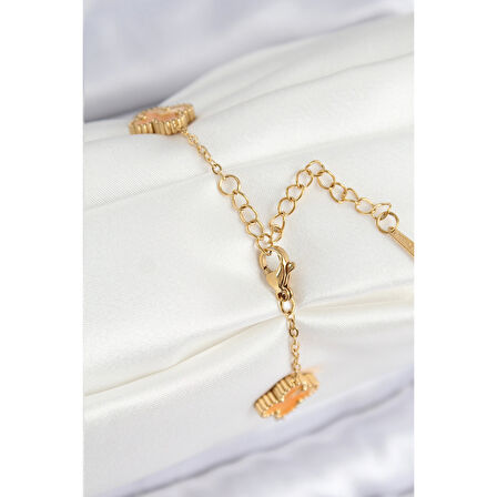 316L Çelik Sedefli Turuncu Gold Renk Yonca Kadın Bileklik