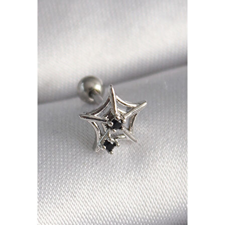 316l Çelik Gümüş Renk Siyah Zirkon Taş Detay Örümcek Ağ Model Tragus Piercing - Tj-pr1293
