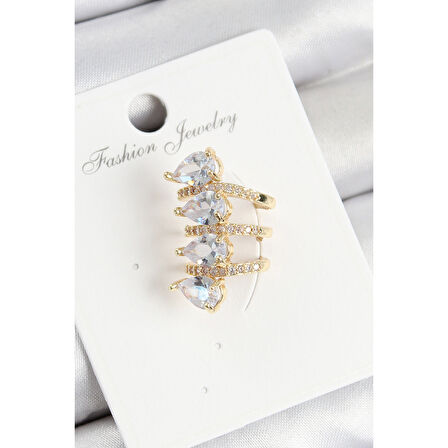 Pirinç Zirkon Taşlı Damla Model Gold Renk Sağ Kıkırdak Küpe