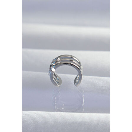 Pirinç Gümüş Renk Yonca Earcuff Küpe