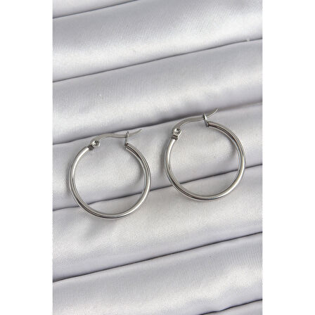 316 Çelik Gümüş Renk 22 mm Halka Model Kadın Küpe