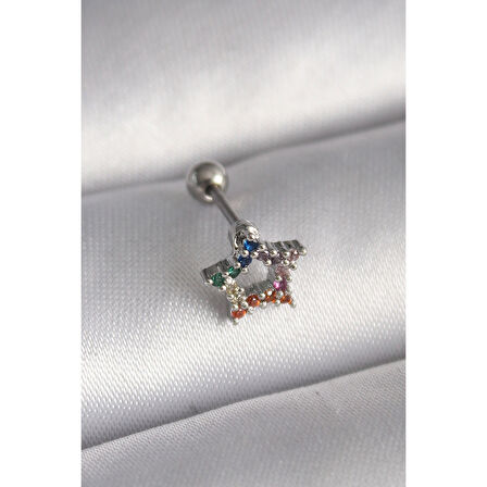 316l Çelik Gümüş Renk Renkli Zirkon Taşlı Yıldız Model Tragus Piercing - Tj-pr1355