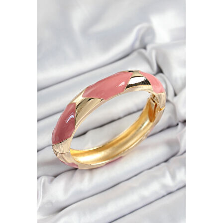 Pirinç Pembe Mineli Baklava Model Gold Renk Kadın Kelepçe