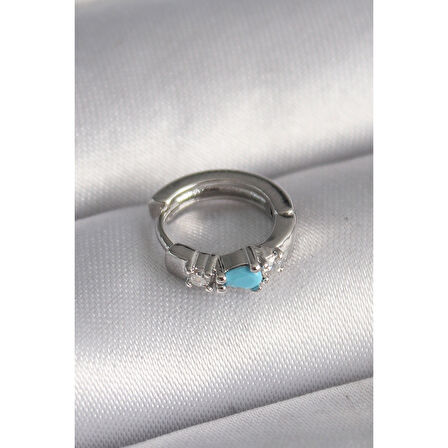 316l Çelik Gümüş Renk Zirkon Taşlı Mavi Boncuk Detay Tragus Piercing - Tj-pr1325