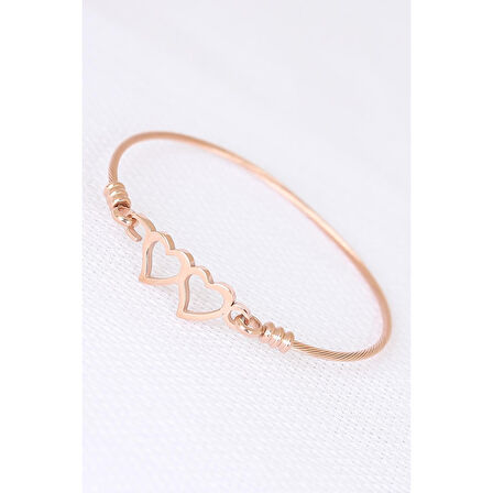 Rose Çelik Çift Kalp Figürlü Erkek Kelepçe Bileklik