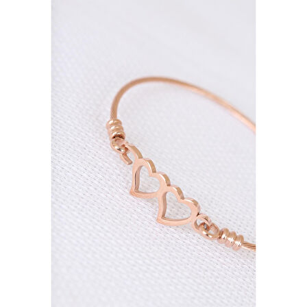 Rose Çelik Çift Kalp Figürlü Erkek Kelepçe Bileklik