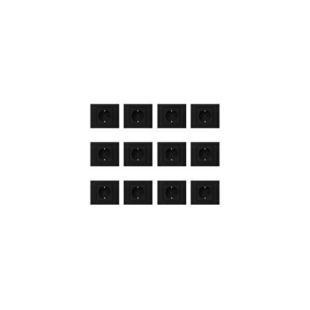 12 Adet Ovivo Grano Siyah Topraklı Priz 12'li Çerçeve