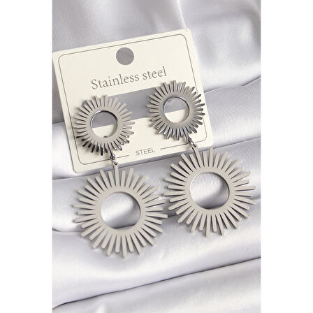 316L Çelik Gümüş Renk Sallantı Güneş Model Kadın Küpe