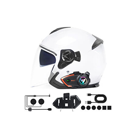 Yeni Model Y80-2x Motosiklet İntercom 2 Kişilik Bağlantı Rgb Işıklı Bluetooth Kulaklık Seti