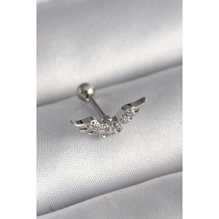 316l Çelik Gümüş Renk Zirkon Taş Detay Kanat Model Tragus Piercing - Tj-pr1291