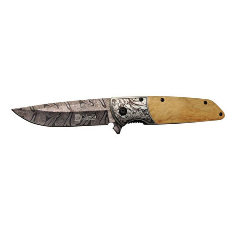 A2150c Kahve Kamp Çakısı 21cm- Manuel, Ahşap İşlemeli Sap