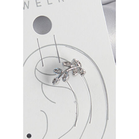 Pirinç Gümüş Renk Zirkon Taşlı Yaprak Model Kıkırdak Kadın Küpe