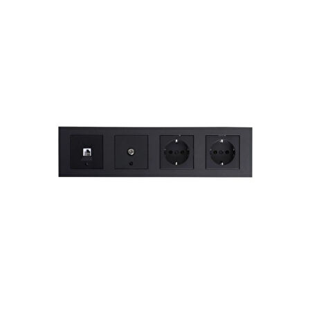 Ovivo Grano Siyah Topraklı Priz +topraklı Priz+tv (uydu)prizi+nümeris+4 Lü Çerçeve 4 Lü Set