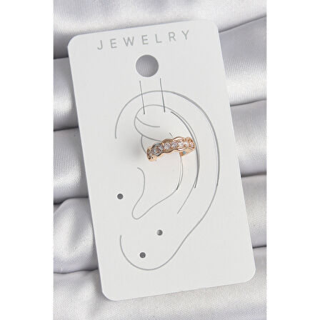 Pirinç Gold Renk Zirkon Taşlı Kadın Kıkırdak Küpe