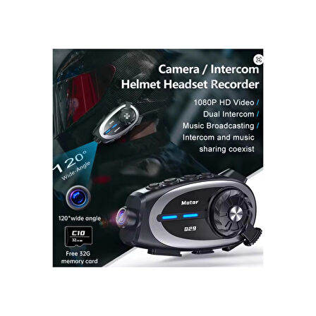 Q29 Motosiklet Kask Bluetooth Kulaklık Eşleşmeli 1080p Kamera Geniş Açı Su Geçirmez Intercom