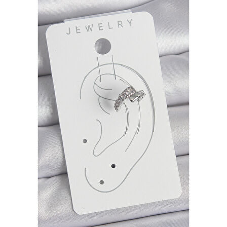 Pirinç Gümüş Renk Zirkon Taşlı Kadın Kıkırdak Küpe