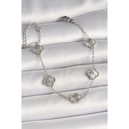 316L Çelik Gümüş Renk İşlemeli Baby Boy Yonca Model Kadın Bileklik